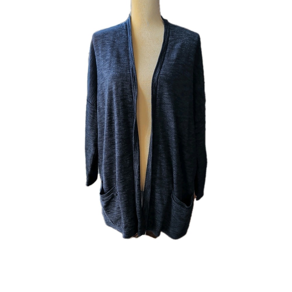 J Jill Women's Size XL Petite Cotton Blend Blue Cardigan Pockets Long Sleeves